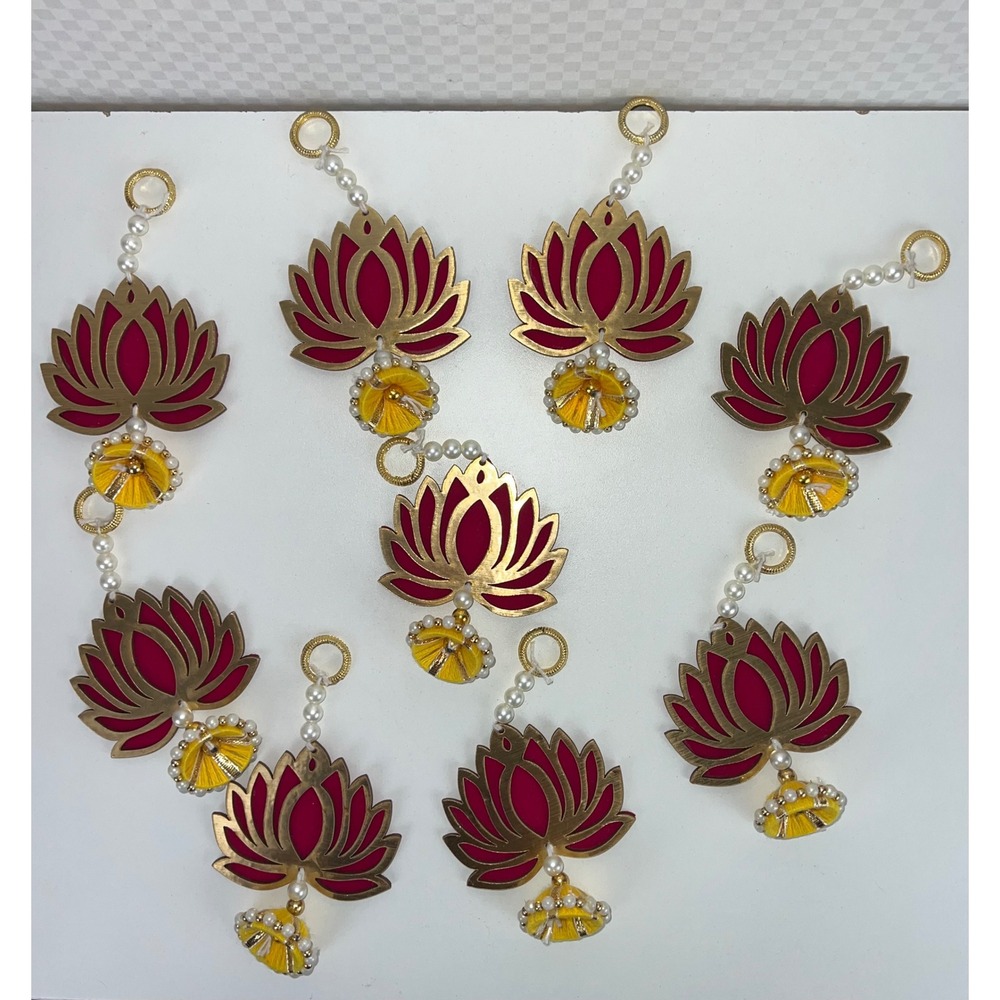 Indian Lotus Tassel Hang Decor Diwali Pooja Wedding Ornate X9 Gold Red Yellow